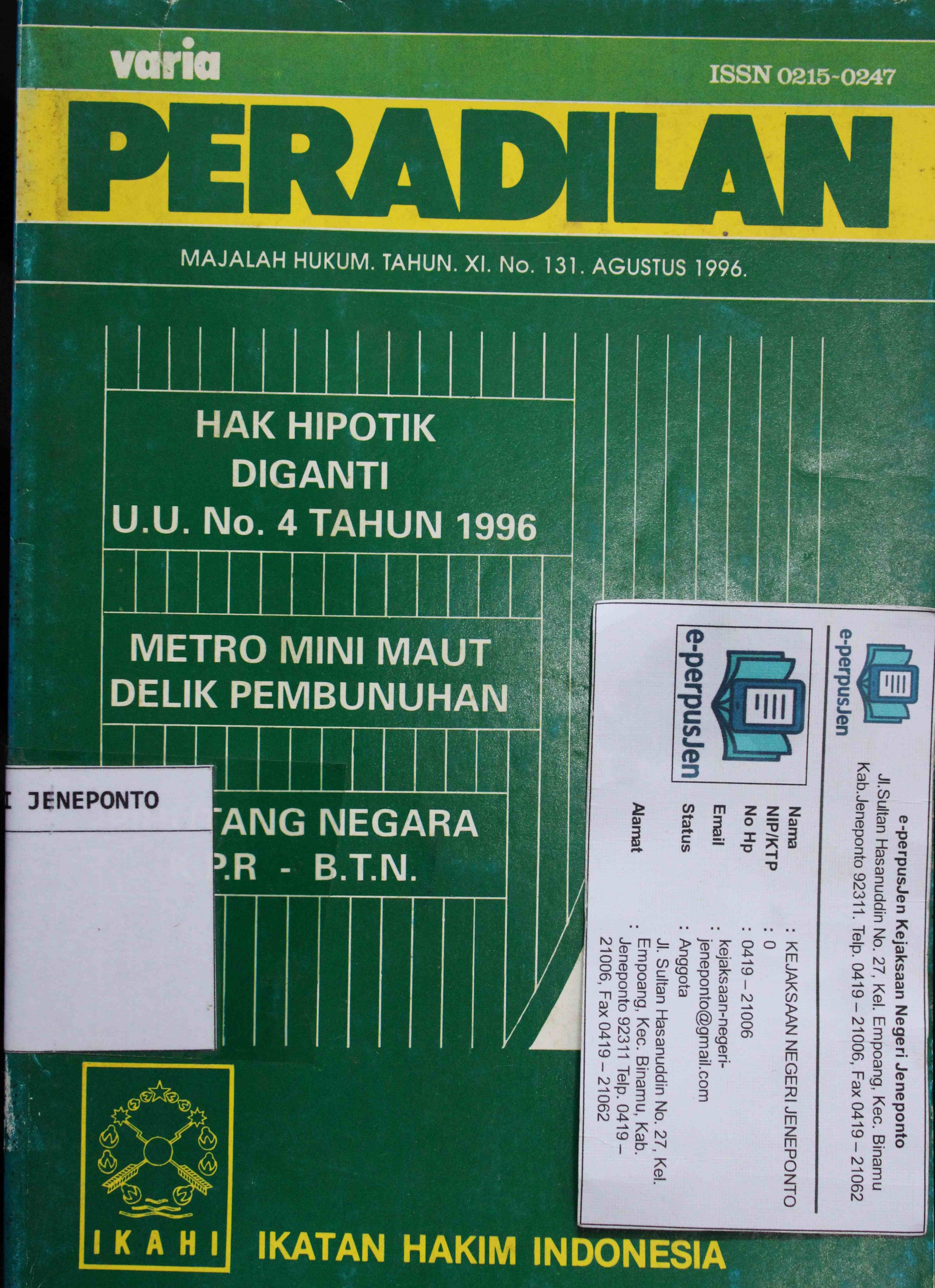 Varia Peradilan Majalah Hukum Tahun XI No 131 Agustus 1996